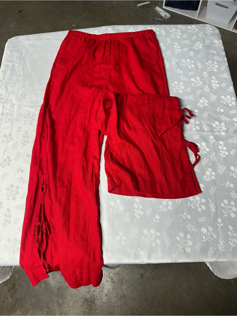 Women’s Red Lightweight Lounge Pants with Side Ties